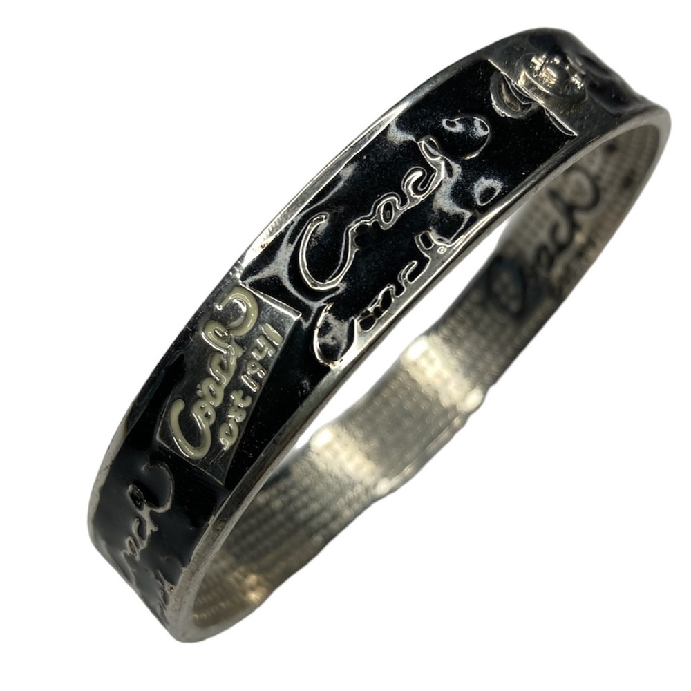 Coach Bangle Bracelet Black Enameled Silver Tone Women.